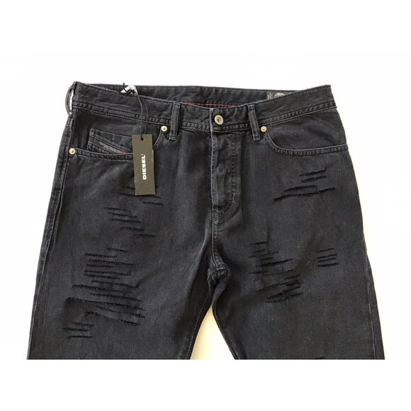 $228 Diesel Men's Buster Regular Slim Tapered Destroy Jeans 084PQ Black Size 34 - Picture 5 of 12